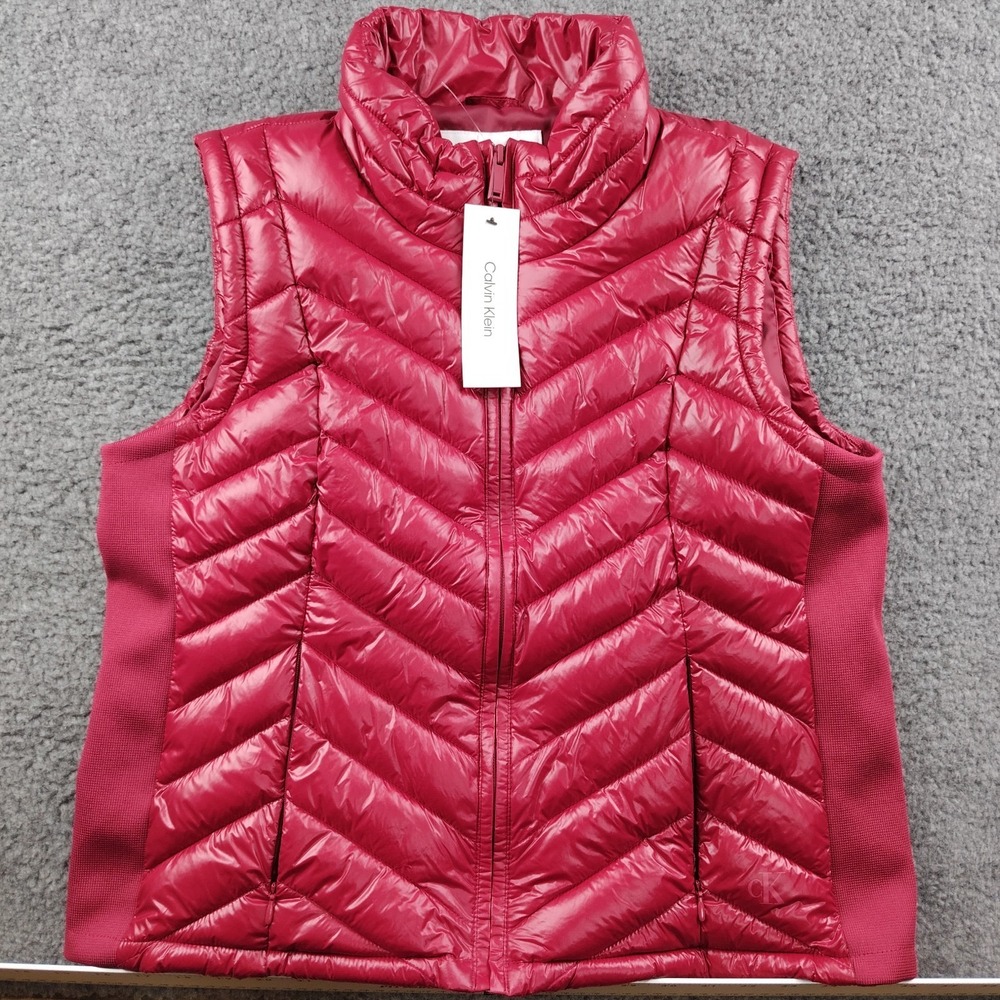 Calvin Klein puffer vest Chevron Quilted Womens Large Berry Purple NWT $129